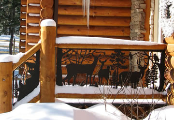 Porch Railing with Deer in the Forest