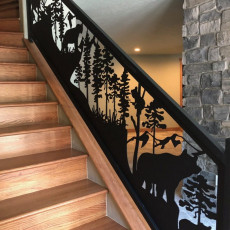 Stair Raling features wildlife and mountains